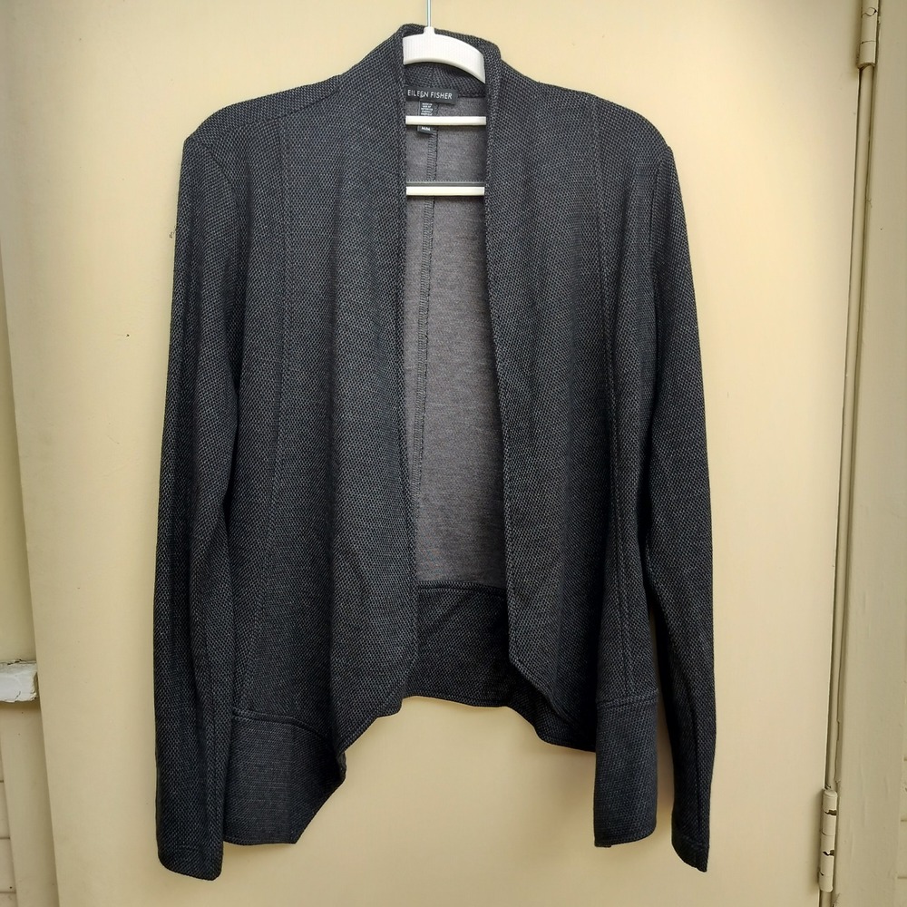 Eileen Fisher Open Front Knit Cardigan Dark Gray‎ Medium